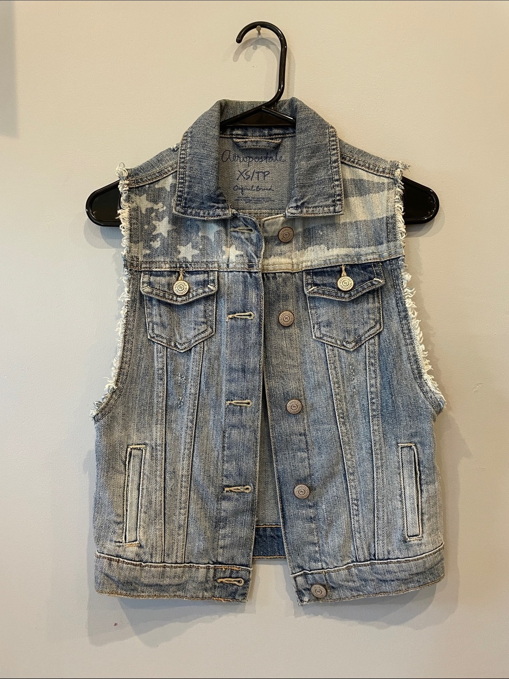 Aeropostale Light Blue Star-Stripe Denim Vest xs -trendy boho looks